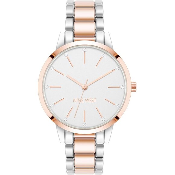 Nine West Women's Silver / Rose Gold Crystal Accented Bracelet Watch - Picture 1 of 4